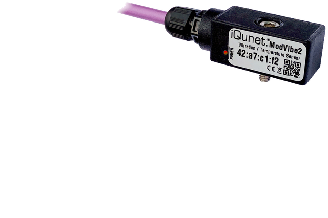 ModVibe 2.0 sensor with its fixed cable, mounting screw and original product label
